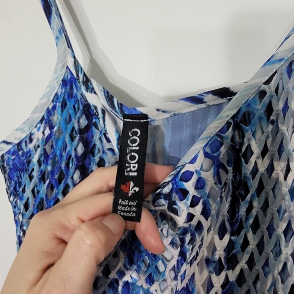 Colori Blue Tones Mini Dress Maxi Netting Overlay Spaghetti Straps Beachy  Small - Picture 2 of 8